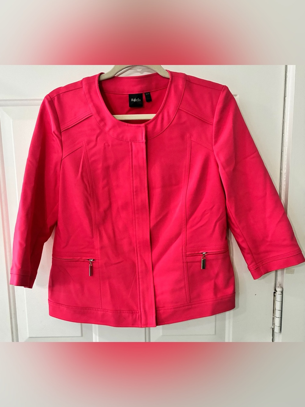Rafaella Bright Pink Collarless Zip-Pocket Jacket